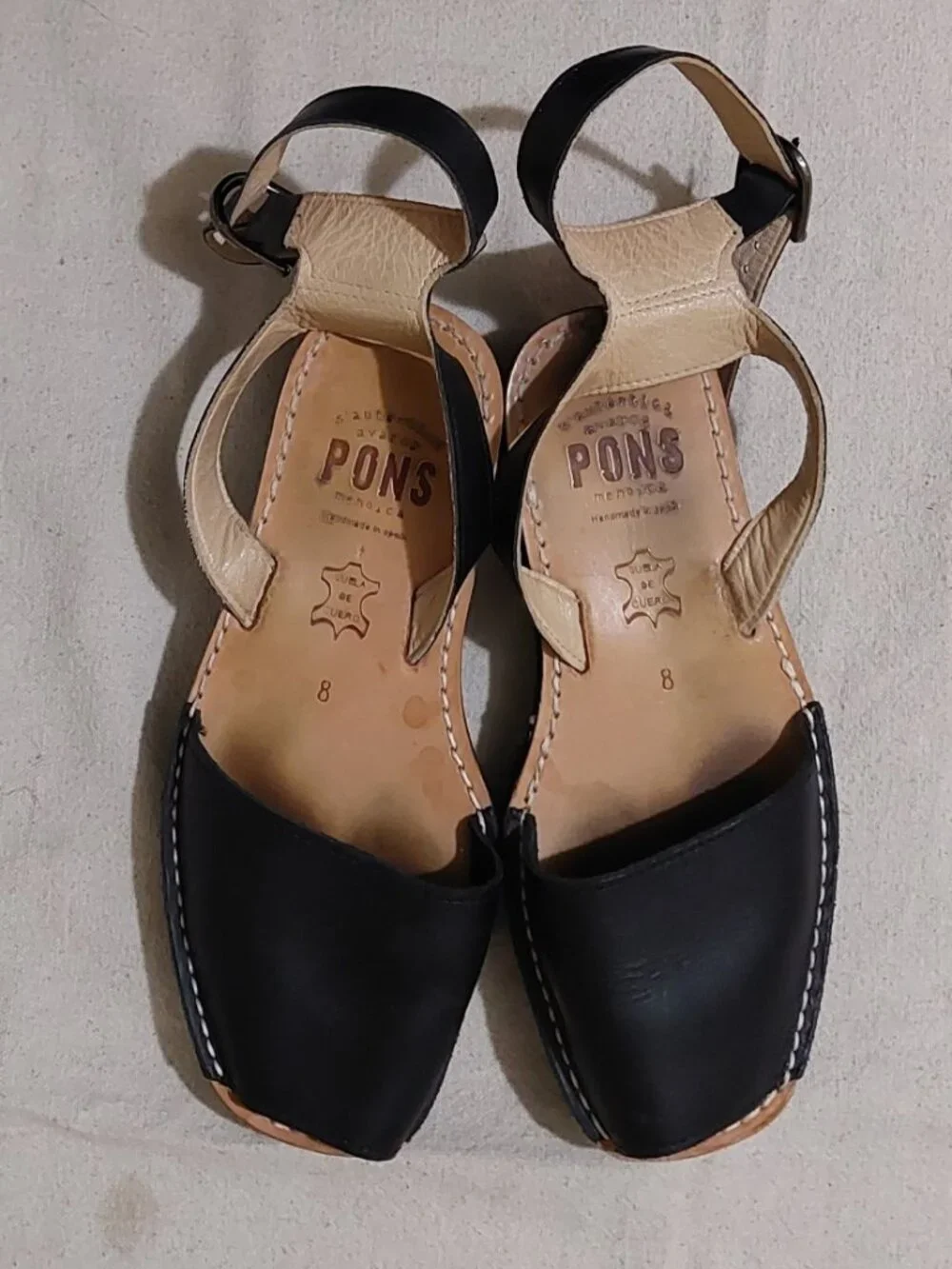 Pons Avarca Authentic Ankle-Strap Leather Sandals Black Size: 8 - Picture 5 of 6